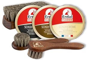 Erdal Schuhpflegeset Klassik Farbauffrischung Glanz & Schutz, für Glattleder, Schuhpflegemittel-Set 6-teilig inkl. Cremebürsten und Glanzbürste, für alle Glattleder-Arten
