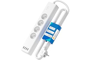 Meross Multiprise Connectée (Type E), 16A Multiprise WiFi Compatible avec Apple HomeKit, Alexa et Google Home (4 Prises AC et 4 Ports USB), Multiprise Intelligente avec Commande Vocale