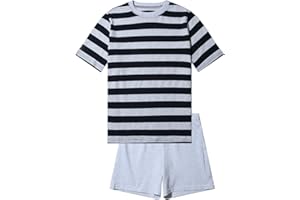 IN ONE CLOTHING Pyjama court pour garçon, jersey simple doux en 100 % coton et pantalon en forme de bermuda