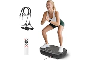VAYOTOY Plataforma Vibratoria, 120 Velocidades Plataforma Vibración Muscular para Musculación y Moldeado,Altavoz Bluetooth y Bandas Elásticas Fitness en Casa para Quemar Grasa y Adelgazar