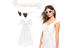 Augesak EVJF Accessoire Femme- Voile de Mariée, Bride to Be Sash, Lunette Coeur avec Perles, Bride to Be Accessoires pour Mariages Fiançailles Enterrement de Vie de Jeune Fille