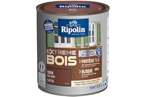 RIPOLIN - Peinture pour Bois Intérieur/Extérieur - Sans Sous-couche Ultra-couvrant - Résiste aux Intempéries, UV et Chocs - Protège et Magnifie - Lessivable - Satin - 0,5L - Teck