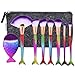 NEEDOON 8 Pcs Mermaid Makeup Brushes Premium Makeup Brush Set Synthetic Kabuki Cosmetics Foundation Blending Blush Eyeliner Face Powder Brush Makeup Brush Kit