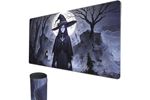 SMATCAMP MTG Playmat, 24" x 14" TCG Playmats Stitched Edges Smooth Rubber Surface Battle Board Game MTG Playmat Horror Theme MTG Playmat for Halloween (Ghost Witch)