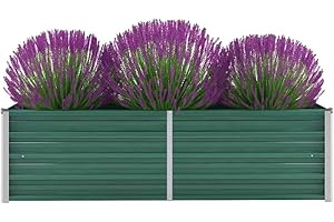 homiuse Lit Surélevé de Jardin 160x40x45cm Lit de Plantation Facile à Assembler Pot pour Fleur Plant Légum Décorer Jardins Balcons ou Patios Jardinieres Exterieur Acier Galvanisé Vert