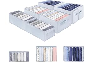 6Pcs Rangement Vêtement pour Jeans d'adultes ou d'enfants, Organisateur Tiroir de Garde-robe avec Compartiments , Rangement sous Vêtement Pliable et Lavable avec Poignée-Gris Clair