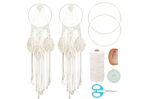 FREEBLOSS 2 Set Golden Rings Dreamcatcher Kit Macrame Dreamcatcher Boho Wall Decor Macrame Wall Hanging Decoration Macrame Kit for Beginners