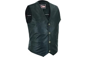 Lesa Collection Men's Biker Cut-Off Style Vest - Premium Leather Motorcycle Waistcoat for Formal Wear – Black