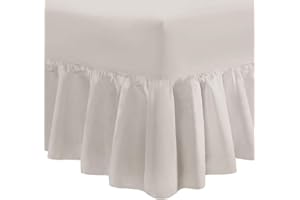 Nimsay Home Plain Dyed Frilled Fitted Valance Sheet 100% Egyptian Cotton 200TC Extra Deep Bed Skirt - Stone, Single
