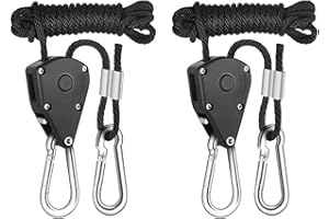 FIVAVA 2 perchas de trinquete, trinquete de 2 m con gancho, trinquete de cuerda ajustable para lámpara de cultivo, tensor de cuerda para lámpara de plantas