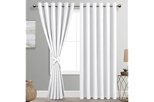 DWCN Greyish White Blackout Curtains with Tiebacks for Bedroom Thermal Insulated Solid Eyelet Curtains for Living Room,2 Panels,90" Wide x 90" Drop