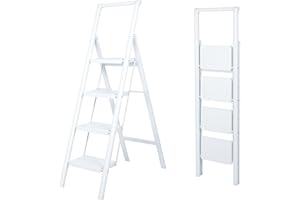 UZIRO Escabeau 4 Marches, Echelles Décorative, Escabot, Marche Pied Pliable Marches,Peinture et Décoratif, Durable et Compact (Blanc, 4 Marches)