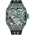 Haofa Tourbillon Mechanical Watch for Men Automatic Skeleton Watch Self-Winding Carbon Fibre Watch Sapphire Waterproof Luminous 72H Power Reserve Men's Watch 1901-1