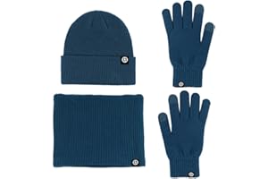 LumiSyne Winter 3 In 1 Scarf Hat Glove Set For Men Women Solid Color Knitted Beanie Hat Touch Screen Gloves Neck Warmer With Thermal Fleece Lining Cold Weather Warm Set