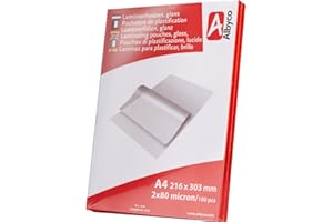 Albyco Laminierfolien, Laminiertaschen - Format A4, 216x303 mm - Dicke 2x80 (160) Mikron - Glänzend - 100 Stück - Transparent