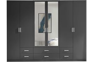 AVANTI TRENDSTORE Sambuco - Armadio 6 ante, 2 con specchio, 6 cassetti e 3 stange disponibile in diversi colori ca. LAP 271x210x54cm