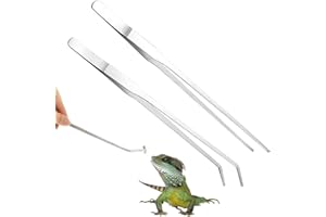 FIZZIX 2 Pcs Extra Long Stainless Steel Reptile Feeding Tongs - 10.6 Inch Straight & Curved Tweezers for Aquarium, Terrarium, Axolotl & Reptile Feeding - Precision Tool for Safe Handling