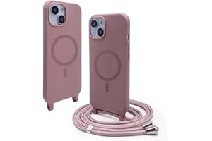 BGHHEU Handykette Hülle kompatibel mit iPhone 14 mit Band,Handyhülle Kompatibel mit MagSafe,Abnehmbar Kordel zum Umhängen Silikon Case Magnetische Handyhülle,Roségold