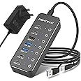 RSHTECH Powered USB Hub, 7-Port USB-C Hub Splitter with 3x 10Gbps USB 3.2 Data Port (2C+1A), 4x 5Gbps USB 3.0 Ports (2C+2A), Aluminum USBC Multiport Adapter with 3.3ft USB C/A Long Cable