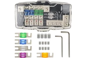 QAQGEAR Scatola portafusibili a 4 Vie 0/4ga Portafusibili a 4 Vie 30A 60A 80A con Terra Mini ANL Indicatore LED Rosso per autoveicoli, Barche, Auto, Camper, Stereo