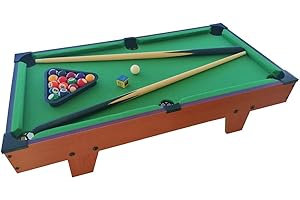 Glac Store Mini tavolo da biliardo mobile - Copertura in feltro verde - 2 stecche 16 palle triangolo e gesso - Colore legno chiaro - Ideale per bambini e adulti 69x36x17 cm