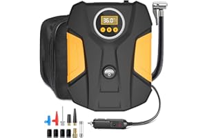 E-SMARTER Car Tyre Inflator Air Compressor, Fast Inflation Car Tyre Pump 12V with Built-in Fan, 22mm Cylinder, Wires Storage Space, Versatile 150 PSI Car Pumps for Tyres, Ball, Bike, Motorcycle