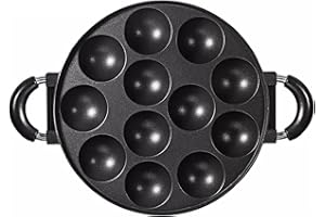 kieyeeno Poêle Ronde à Muffin, Takoyaki Pan Cuisine Poêle à Takoyaki En Fonte Antiadhésive Plateau de Moule de Cuisson Accessoires de Cuisine(12 Trous)