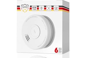 SHD Detector de Humo para Casa, Set 6 Alarma de Incendios, 10 Años de Garantía, Pila 9V, Probado por DIN EN14604 y Certificado por BSI, Alarma Inmediata y Rápida, Botón de Prueba/Silencio, Blanco