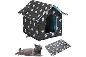 LUFEIS Casetta Per Gatti Per Esterni, Cuccia Per Gatto Da Esterno, Casetta Per Gatti Da Esterno Impermeabile, CasettaGatto Esterno Con Cuscino Rimovibile, per Animali Domestici e Randagi (Blue, M)
