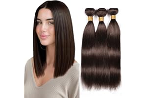 Tuheerst Straight #4 Chocolate Brown Color Human Hair Bundles Doubles Weft Weave 3 Bundles Total 150g Unprocessed Human Hair Extension For Women 14 16 18 Inch