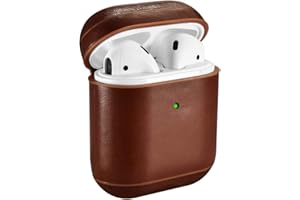 Custodia AirPods, Icarer Vera Pelle Antiurto Portatile Leggero Protettiva Cover Custodia Pelle per Apple AirPods 1&2 (LED anteriore Visibile）Earphone Ricarica Case [Ricarica Wireless] (Marrone)