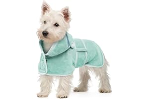 OUOBOB Hunde Bademantel mit Kapuze - Mikrofaser Trockenmantel für kleine Hunde wie Dackel, Yorkie, Chihuahua | Schnell trocknend mit verstellbaren Bauchgurten