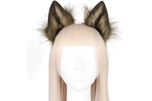 ISAKEN Wilcze uszy opaska na czoło z pluszem, zwierzęta, opaska na czoło, damska pluszowa opaska na włosy z uszami wilka, opaska na czoło, szpilka do włosów, ozdoba do włosów, wilk, cosplay, akcesoria