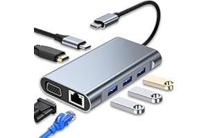 SZPACMATE USB C Hub, Multiport USB C Adapter 7 in 1 with 4K HDMI VGA USB 3.0 100W PD and RJ45 Ethernet, USB C Docking Station Compatible with MacBook Pro & Air USB C Laptop and Other Type C Devices
