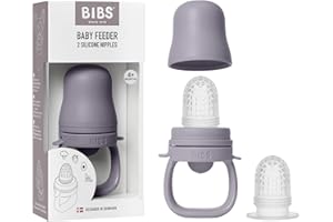 BIBS Baby Feeder con 2 tettarelle in silicone, compatibile con il vassoio del congelatore, facile da impugnare, senza BPA - ideale per la dentizione e l'autoalimentazione, 4+ mesi - Fossil grey
