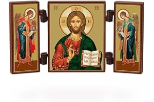 NKlaus - Gesù Cristo - Trittico di icone cristiane - Spasitel - legno d'altare da viaggio 36177