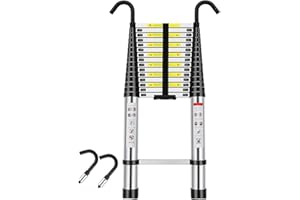 LUCN 6.2M Telescoping Ladder Aluminum Lightweight Telescopic Ladder with 2 Detachable Hooks and Non-Slip Feet, 20.34FT Extension Ladder Ladders 330Lb Capacity