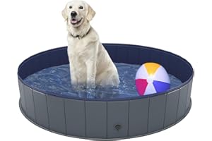 Bamda Dog Paddling Pool- 2025 Upgraded 6mm PP Board-Non-Slip, and Thickened Bottom Foldable Dog Swimming Pools, More Durable Paddling Pool for Dogs (80X20 Grey)