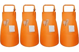 PTJJXA 4 Pcs Child Apron for Cooking Age 3-12, Adjustable Children Aprons with 2 Large Pockets, Convenient Toddler Artist Aprons for Boy Girl Painting, Kids Chef Bib Apron for Kitchen Crafting Baking