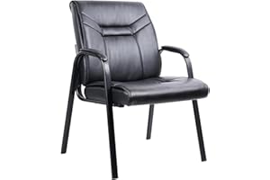 CLATINA Big Tall Wide Office Guest Chair Heavy Duty 500lbs Leather Comfy Side Reception Chairs with Arms No Wheels Executive Bariatric Lobby Chair for Meeting Conference Waiting Room Stationary, Black