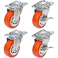Caneuf Furniture 360 Rotation Wheel with 2 Brake, 2 Without Brake- Trolley Wheel Braked Furniture Caster (Pack of 4) - Load Capacity: 200-350 kg -Double Locking - Universal Use (2 Inch Wheel)