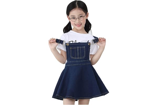 KIDSCOOL SPACE Little Girls Jean Tutu Klänning Overalls, Justerbara Jeans Overalls