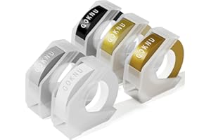 GOKNU Cinta de Etiquetas 3/8" Compatibles para Dymo Omega S0717930 Junior S0717900 3D Cinta de Estampación y E975 Etiquetadora en relieve,Negro Oro Champán Plata Transparente,Paquete de 5