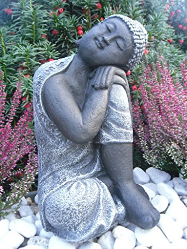 Steinfigur Buddha, Gartenfigur Steinguss Basaltgrau - 2