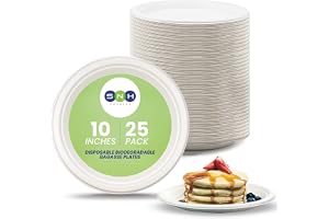 Eco Friendly Bagasse Biodegradable Plate 10 Inch Disposable, Made From 100% Sugarcane Plates, Natural Alternative To Paper Plate, Everyday Tableware, Heavy Duty Microwaveable - 25 Pieces.