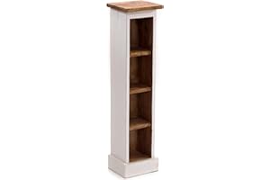 ‎DESIGN DELIGHTS DESIGN DELIGHTS RUSTIKALES Holz CD Regal CD Tower | Mahagoni Massivholz, 76x15,5x16cm (HxBxT) | Holzregal mit 4 Fächern, CD Aufbewahrung | Farbe: 06 weiß-Landhaus