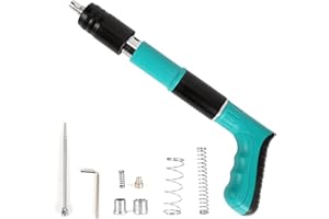 JOPWUE Pistolet à Clous en Acier,Outil de Pistolet à Clous,en Acier,Pistolet à Rivet,Pistolet Pneumatique pour Acier et Béton,Silencieux,5 Vitesses,Outil de Fixation Murale pour Mur en Ciment (Bleu)