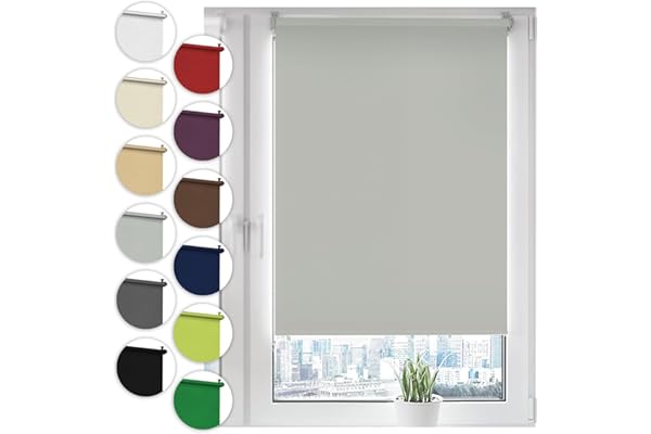 Sonello Estor Opaco sin perforación 65 x 210cm Gris Claro, Persiana Enrollable Blackout para Puertas y Ventanas con Cadena, Persianas Enrollable para fijación sin taladrar con Clip, protección Visual