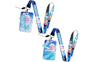 Cordón de Cuello de Frozen, LKNBIF 2 Piezas Correa Para el Cuello, Cordón de Dibujos Animados Tarjeta de Identificación Cordón de Princesa Elsa Cinta Cuello Tarjeta Cordón De Llavero