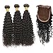Sunny Brazilian Kinky Curly Virgin Human Hair Weave 3 Bundles 12" with 1 Piece Lace Closure 10"4*4" Natural Black Full Head Human Hair Extensions